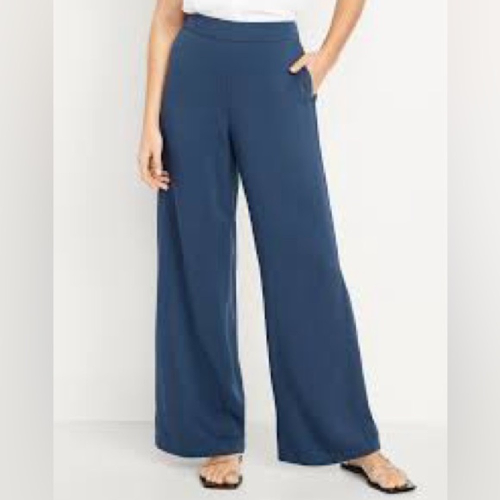 Old Navy Blue High Rise Playa Pull-On Elastic Waist Wide Leg Flowy Dress Pant